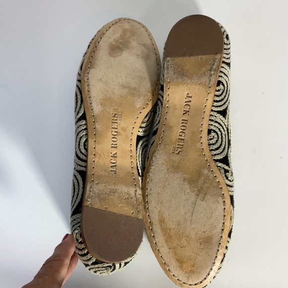 Jack Rogers Flats Black Fabric Upper Tan Cord Wrapped Design Leather Soles - Picture 15 of 16